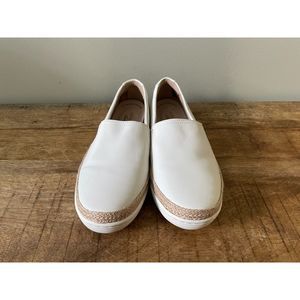 Clarks Sz 8.5 W Leather Marie Sail Slip-On Shoes Loafers White w/ Espadrille